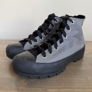 Converse Womens 8 Grey Black Chuck Taylor All Star Fleece Lined Lug Sole Sneaker